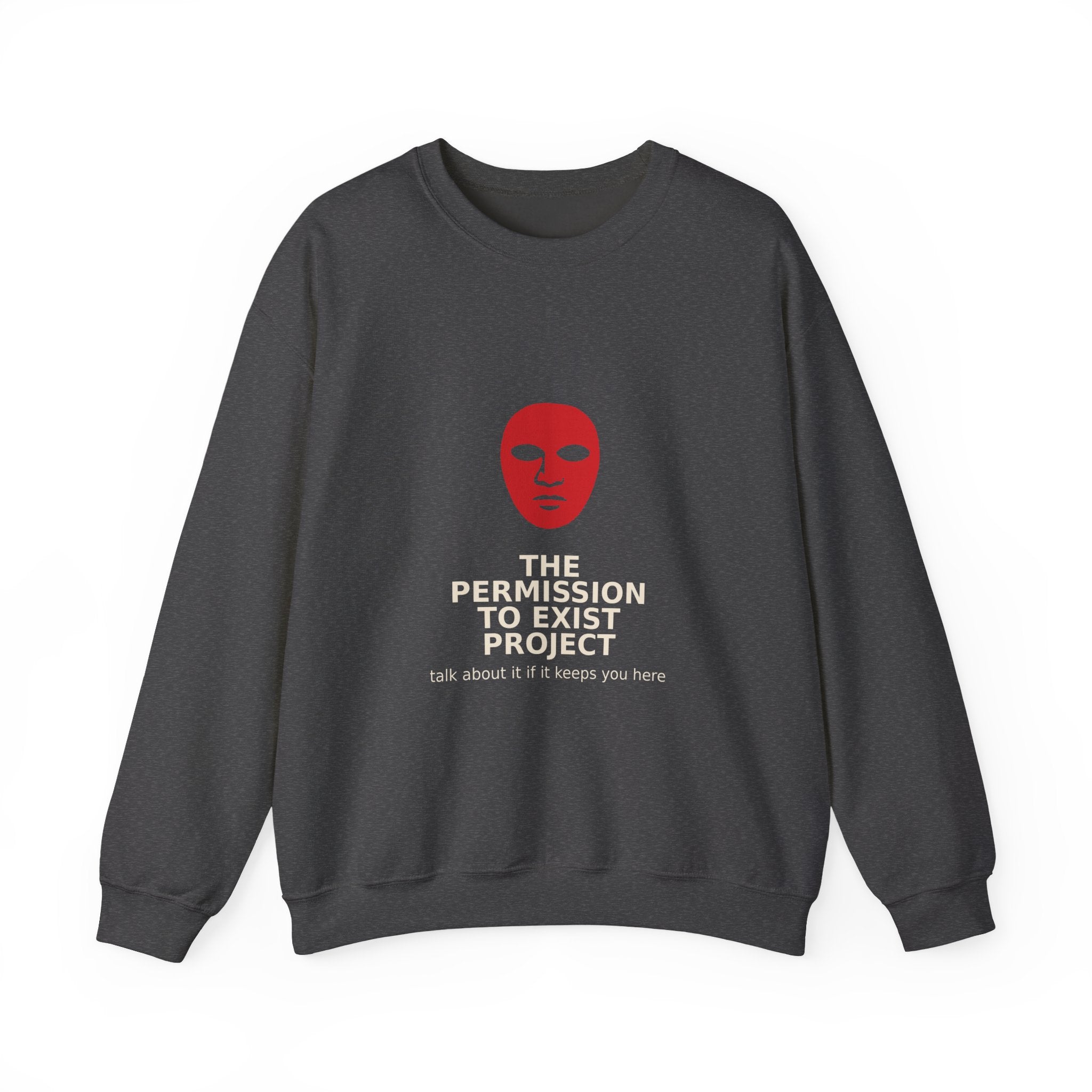 Permission to Exist Crewneck Sweatshirt — Red Mask Graphic