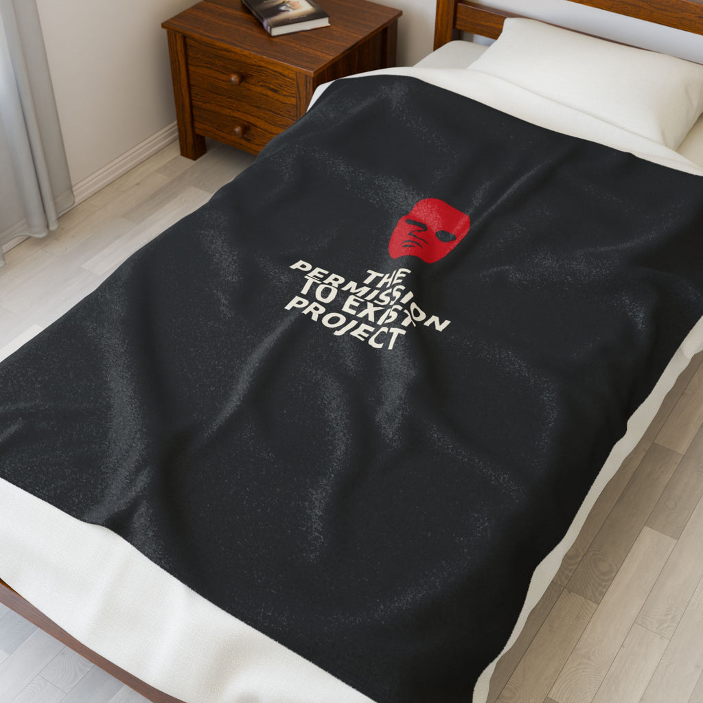 Velveteen Plush Blanket — "The Permission to Exist Project" Cozy Throw (Red Mask Design)