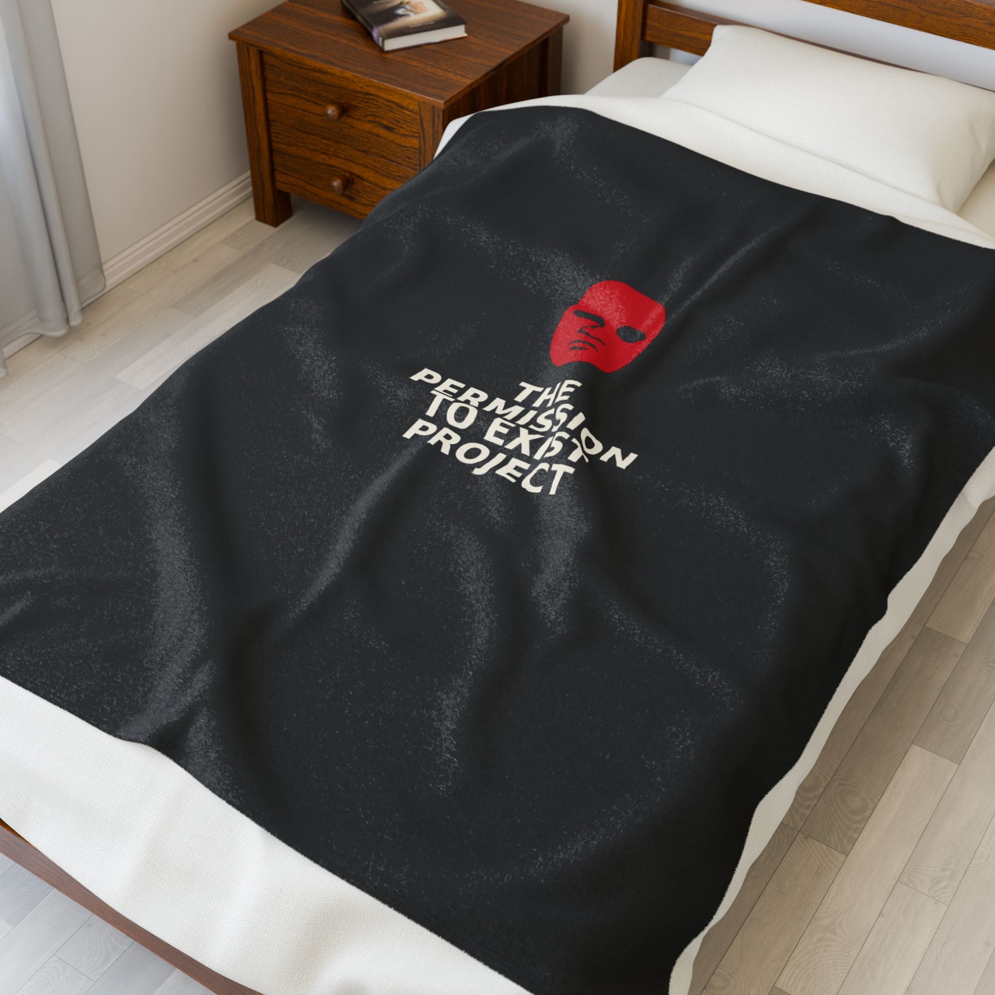 Velveteen Plush Blanket — "The Permission to Exist Project" Cozy Throw (Red Mask Design)
