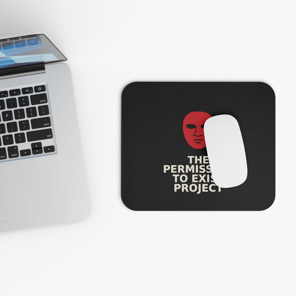 The Permission to Exist Project Mouse Pad – Minimalist Red Mask Desk Mat
